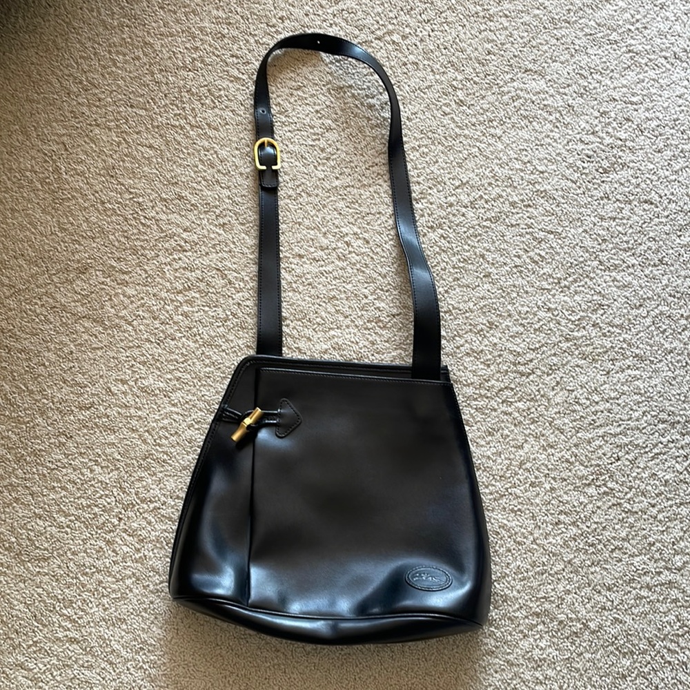LONGCHAMP PARIS Black Leather Crossbody Bag